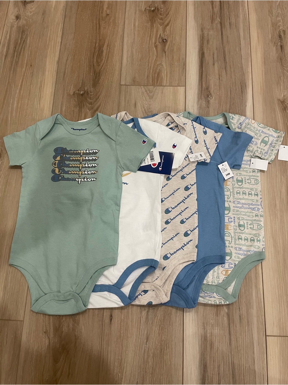 Champion Baby Bodysuit Set in Sage Green, White & Blue